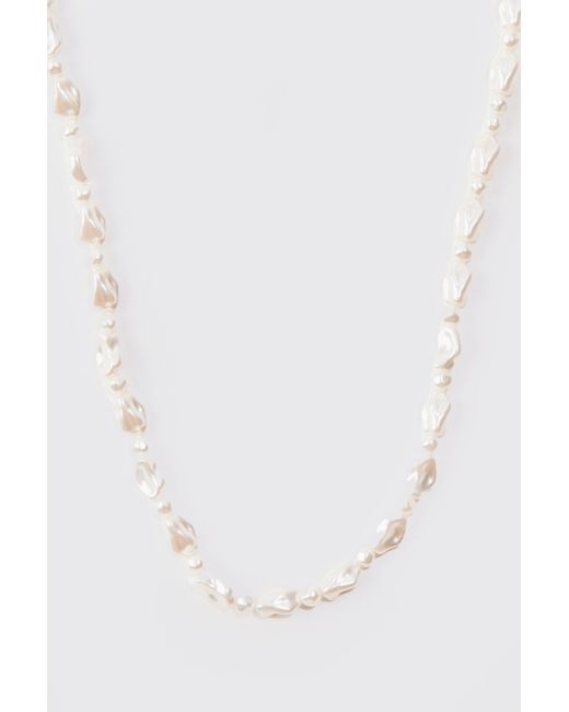 BoohooMAN Shine Beaded Necklace In White for men