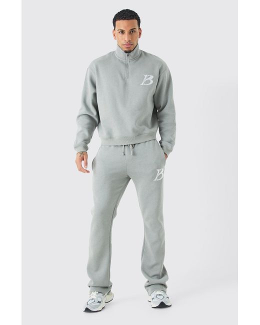 BoohooMAN Gray Oversized Boxy B 1/4 Zip Stacked Tracksuit for men