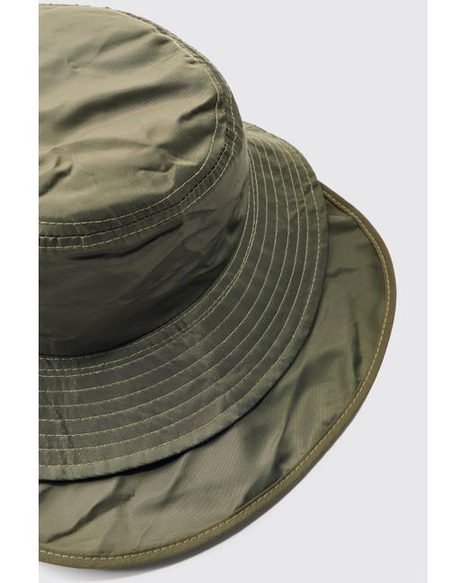 BoohooMAN Gray Nylon Neck Flap Boonie Hat In Khaki for men