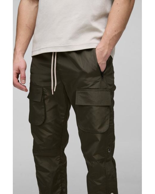 BoohooMAN Green Tall Elasticated Waist Slim Flare Stacked Cargo Pants for men