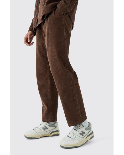 BoohooMAN Brown Elastic Waist Skate Cord Pants In Chocolate for men