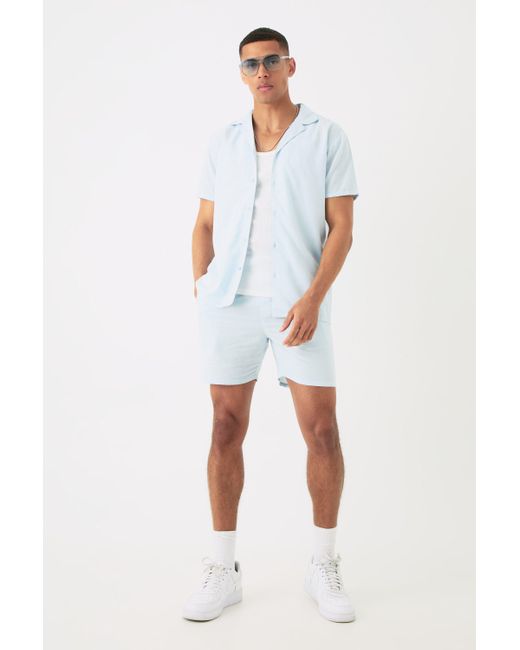 BoohooMAN White Short Sleeve Linen Shirt & Short for men