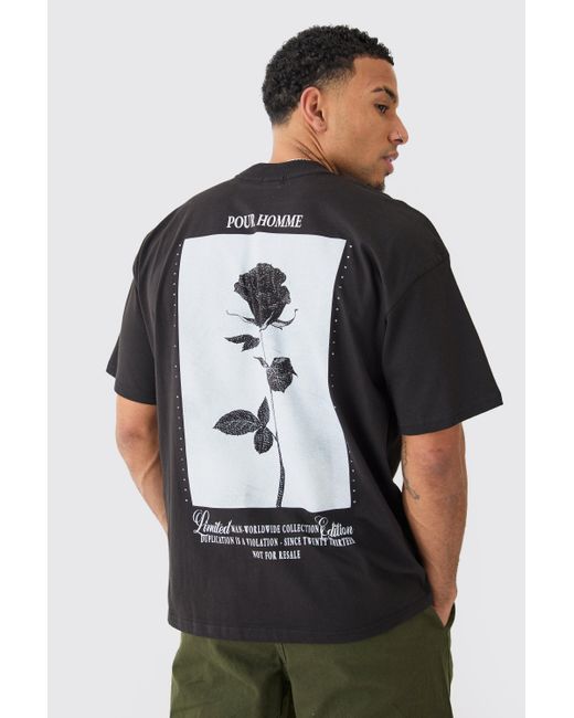 BoohooMAN Black Oversized Rose Graphic Heavyweight T-shirt for men