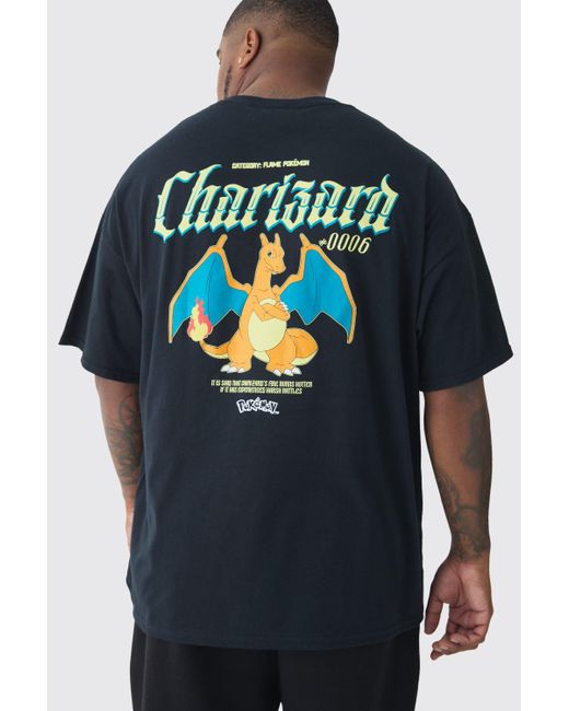 BoohooMAN Blue Plus Pokemon Charizard License Back Print T-shirt for men
