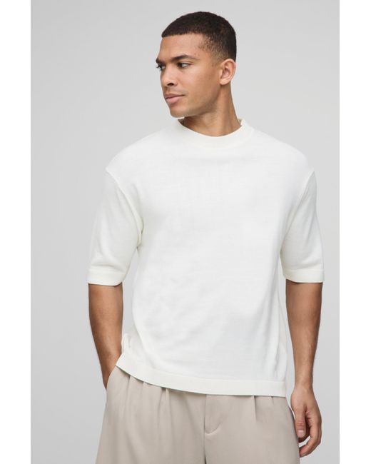 BoohooMAN White Regular Fit Lightweight Knitted T-Shirt for men