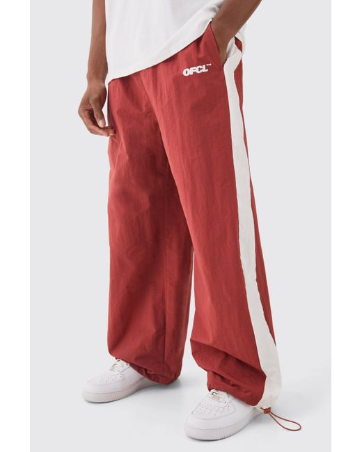 BoohooMAN Red Side Panel Parachute Pants for men