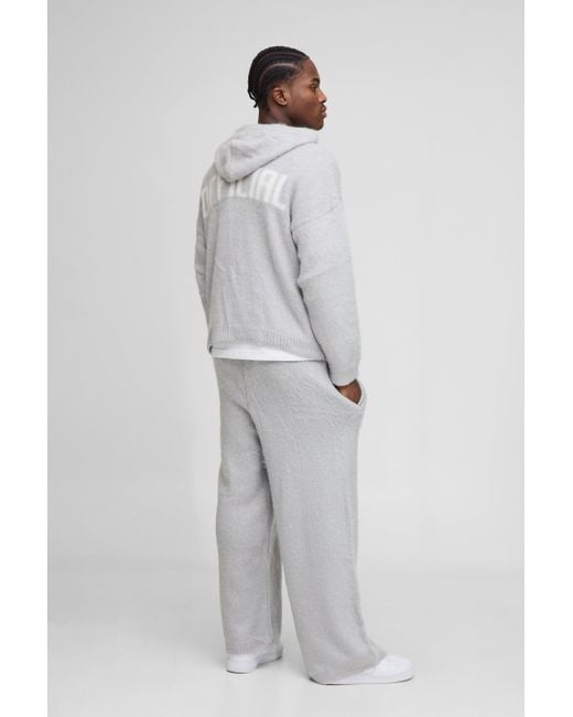 BoohooMAN Gray Oversized Boxy Fluffy Zip Through Knitted Hooded Tracksuit for men