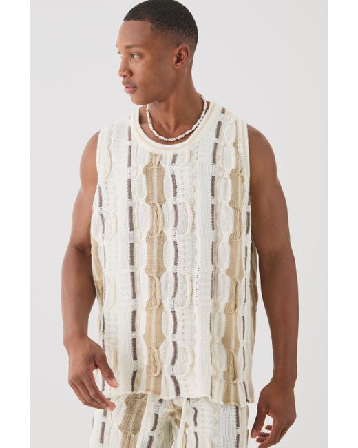 BoohooMAN Oversized 3d Knitted Vest in White für Herren