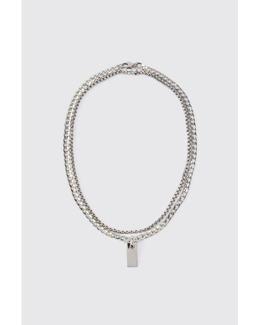 BoohooMAN White Multi Layer Pendant Necklace for men