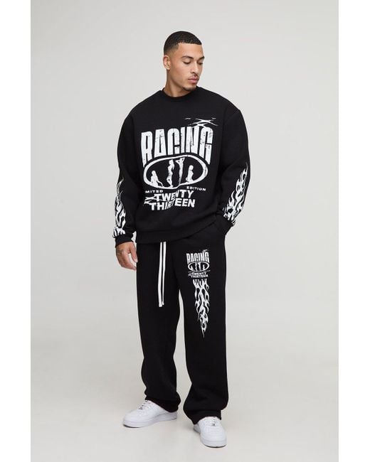 Oversized Moto Graphic Sweatshirt Baggy Tracksuit Boohoo de color Blue