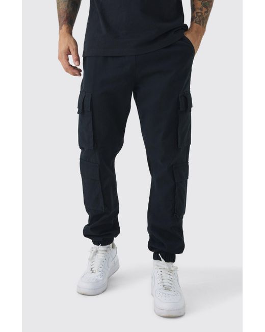 BoohooMAN Blue Elasticated Cargo Pocket Slim Joggers for men