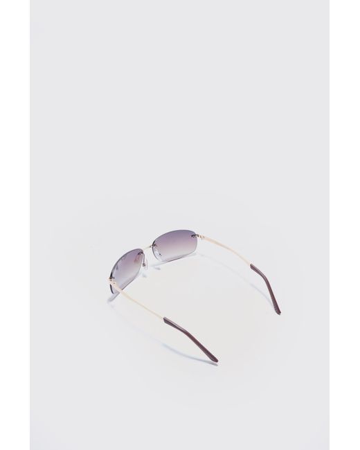 BoohooMAN Blue Square Lens Frameless Sunglasses In Multi for men
