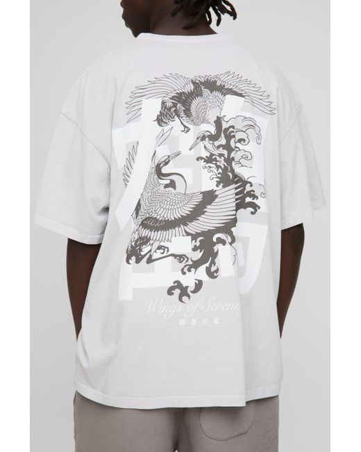 BoohooMAN Gray Oversized Washed Serenity Graphic T-shirt for men