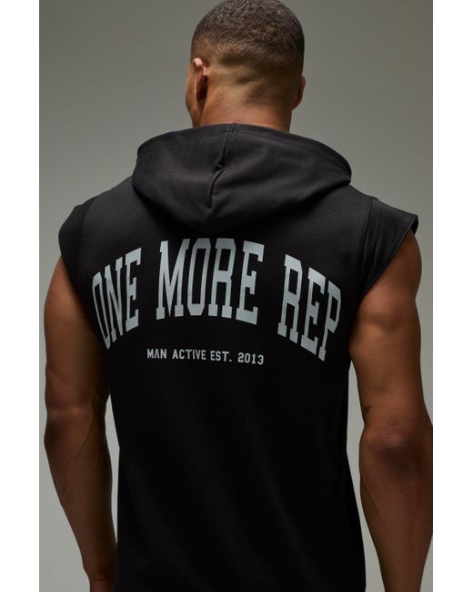Sudadera Man Active Regular De Tela Rizo Con Cremallera Sin Mangas Y Estampado One More Rep Boohoo de color Black