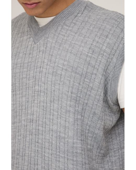 BoohooMAN Oversize Zopfmuster-Pullover mit V-Ausschnitt in Gray für Herren