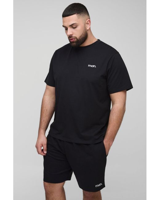 Conjunto Plus De Pantalón Corto Y Camiseta Con Bordado Man Boohoo de color Black
