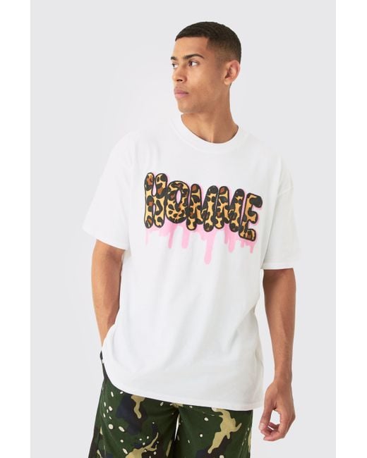 BoohooMAN White Oversized Leopard Puff Print T-shirt for men