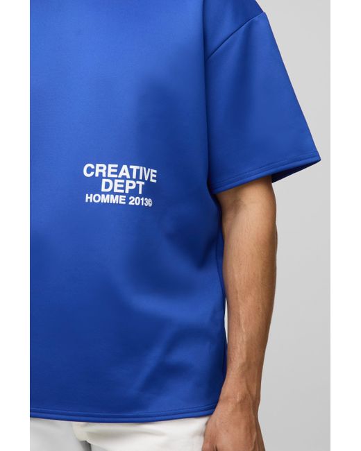 BoohooMAN Blue Oversized Creative Dept Scuba Printed T-shirt for men