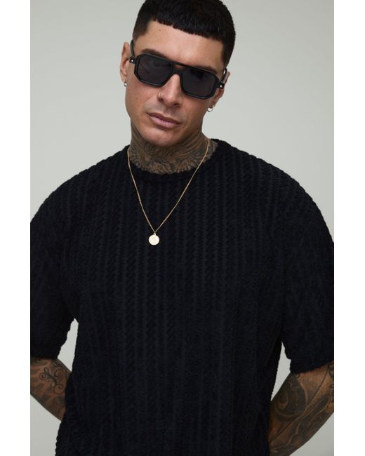 BoohooMAN Tall Oversize Frottee Jacquard T-Shirt in Blue für Herren