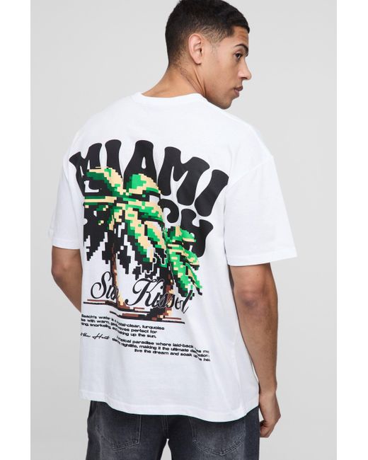 BoohooMAN White Oversized Miami Beach Palm Tree Print T-shirt for men