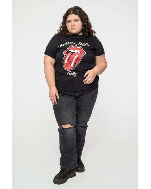 BoohooMAN Black The Rolling Stones Sixty Plastered Tongue T Shirt for men