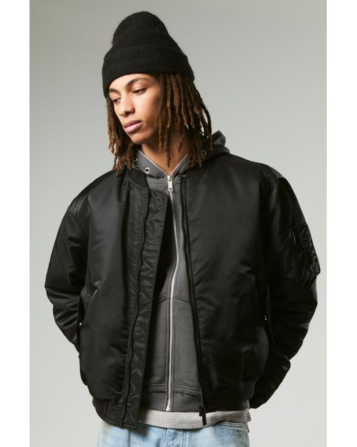BoohooMAN Black Padded Nylon Bomber Jacket for men