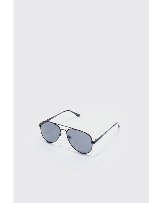 BoohooMAN Metal Aviator Sunglasses In Black in White für Herren