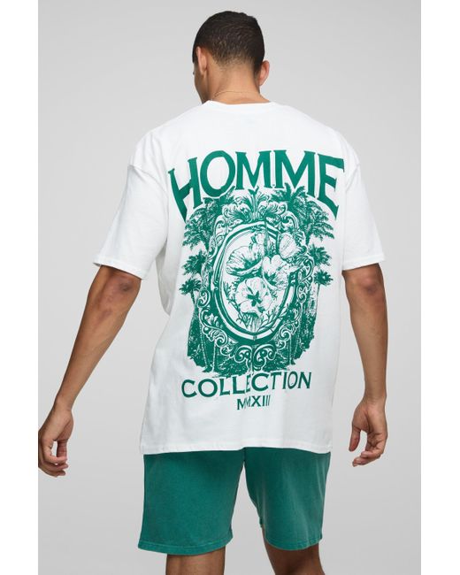 Conjunto Oversize De Pantalón Corto Y Camiseta Con Cuello Extendido Homme Boohoo de color Green