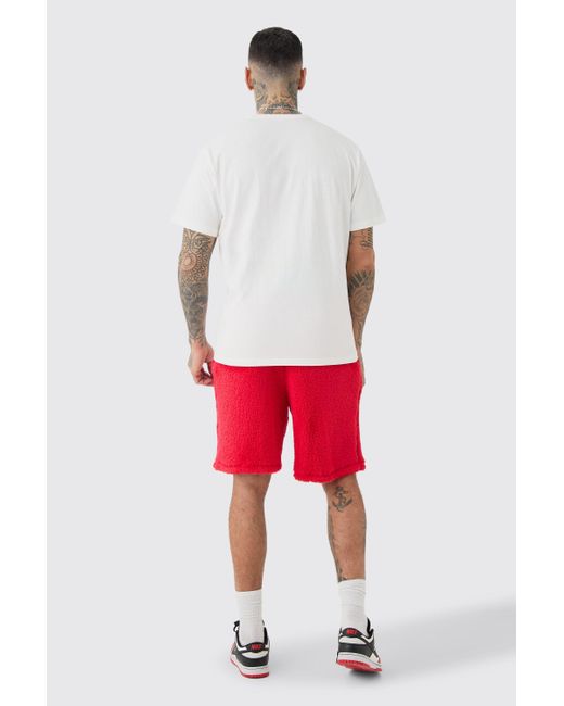 BoohooMAN Red Tall Loose Mid Length Borg Shorts for men