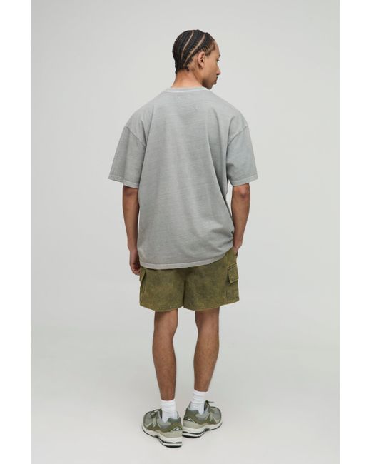 BoohooMAN Green Elasticated Waist Boxer Fit Washed Ripstop Cargo Shorts for men