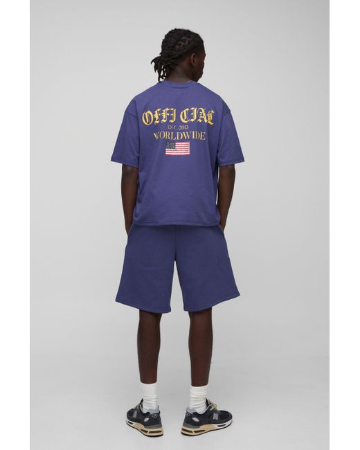 Conjunto Oversize De Pantalón Corto Y Camiseta Recta Official Con Estampado Gráfico Boohoo de color Blue