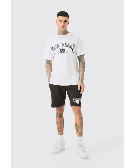 BoohooMAN White Tall Pour Graphic T-shirt & Short Set for men