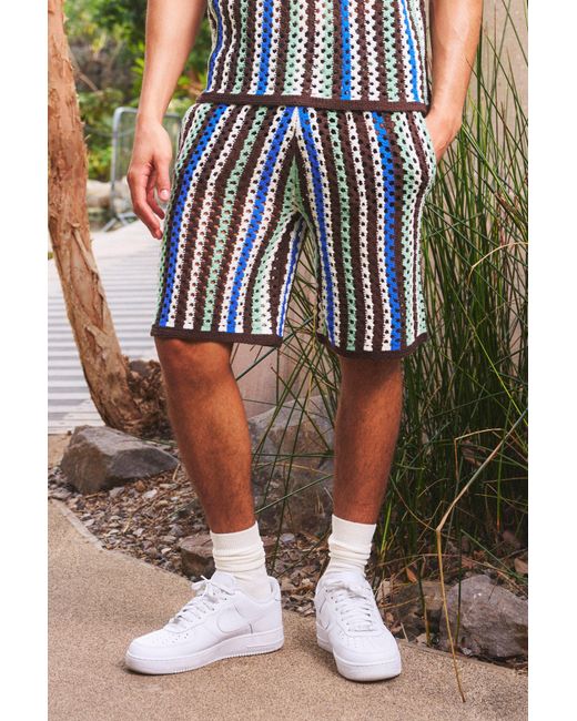 BoohooMAN White Relaxed Open Stitch Knitted Shorts for men