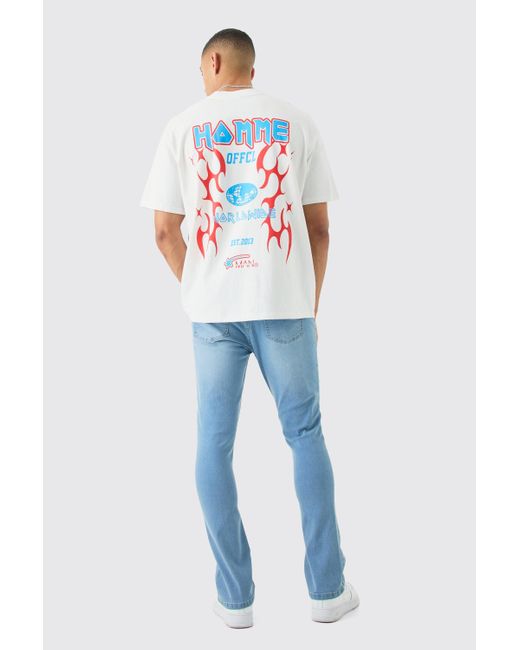 BoohooMAN Skinny Stretch Flare Jean In Light Blue for men