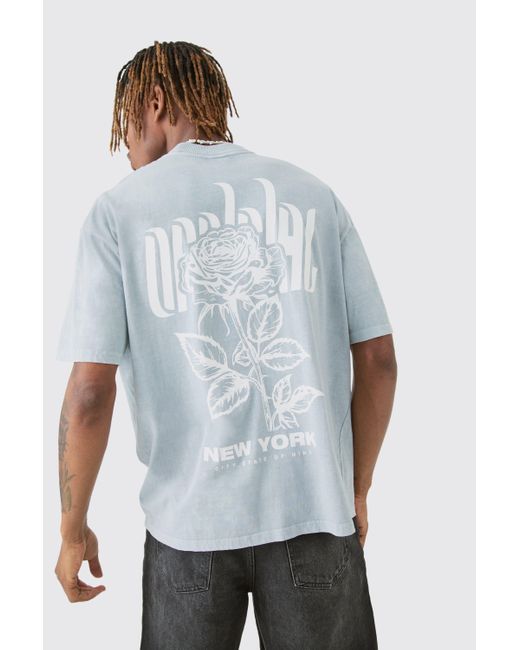 BoohooMAN Tall Rose Graphic Back Print T-shirt in Blue für Herren