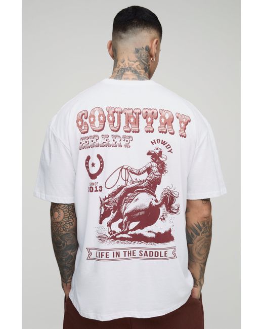 Boohoo White Tall Oversized Western Print T-Shirt