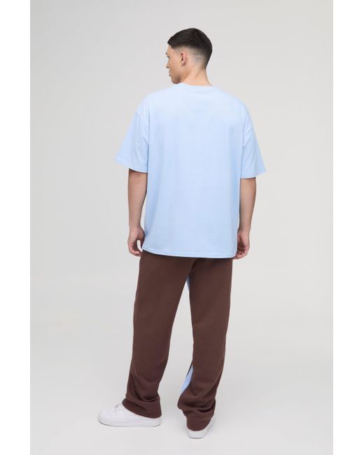 BoohooMAN Blue Oversized Worldwide T-shirt & Gusset Jogger Set for men