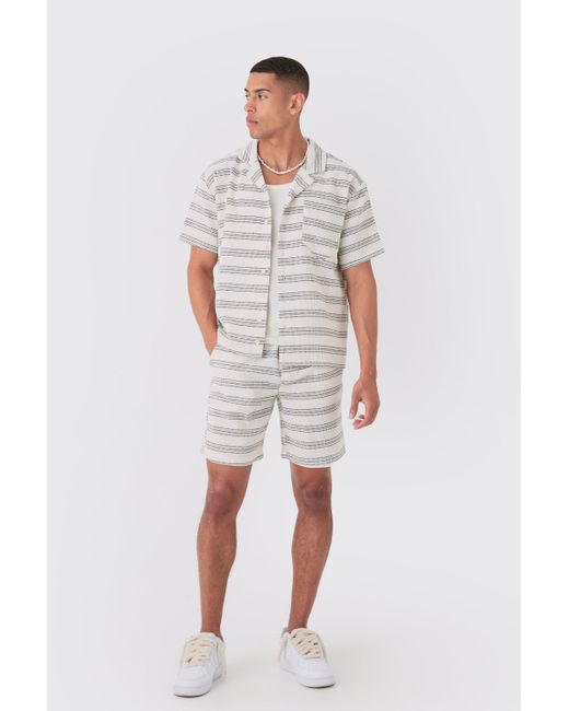 BoohooMAN Oversized Short Sleeve Open Weave Shirt & Short Set in White für Herren