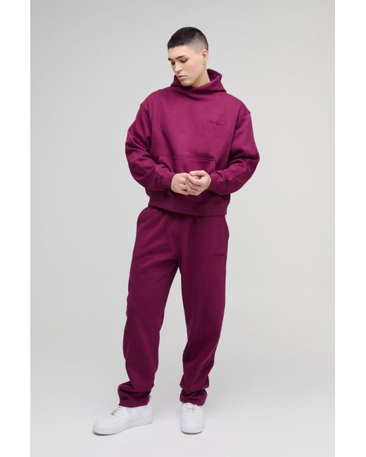 BoohooMAN Red Oversized Boxy Ofcl Panel Detail Hooded Tracksuit for men