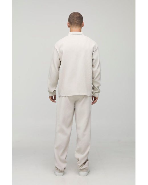 BoohooMAN Natural Oversized Pleated Overshirt & Trouser Set