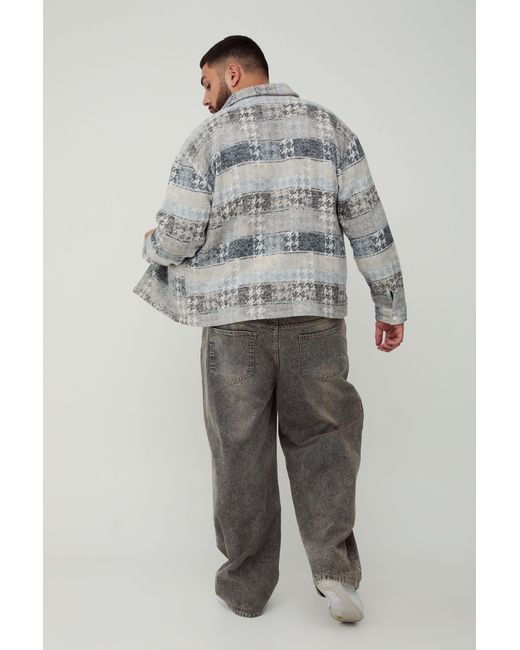 BoohooMAN Gray Plus Mixed Checked Overshirt for men