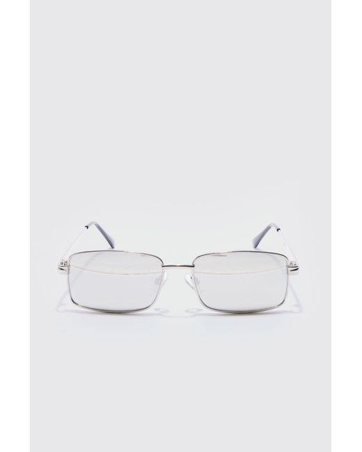 BoohooMAN White Metal Rectangular Sunglasses In Silver for men