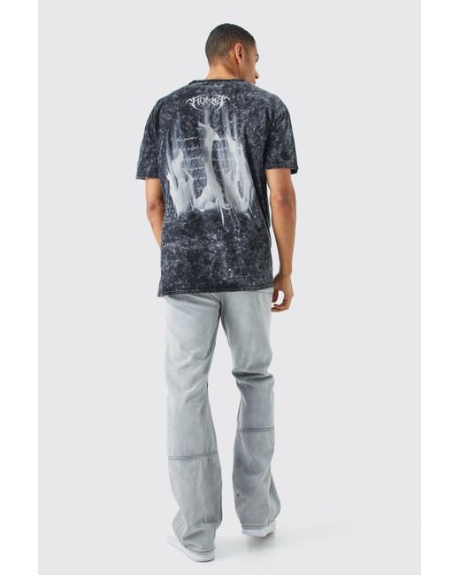 BoohooMAN Gray Oversized Acid Wash Graphic T-shirt for men
