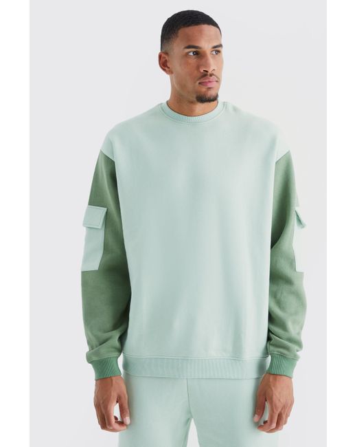BoohooMAN Green Tall Oversized Colour Block Cargo Tracksuit for men