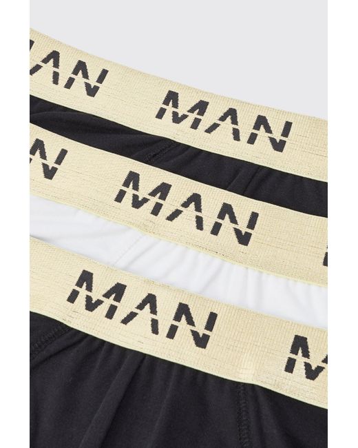 BoohooMAN Black 3 Pack Roman Gold Waistband Briefs In Multi for men
