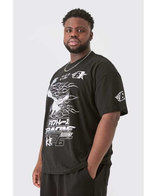 BoohooMAN Black Plus Mono Eagle Moto T-shirt for men