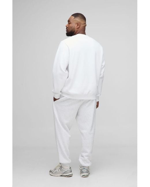BoohooMAN White Plus Basic Regular Fit Crew Neck Sweatshirt for men