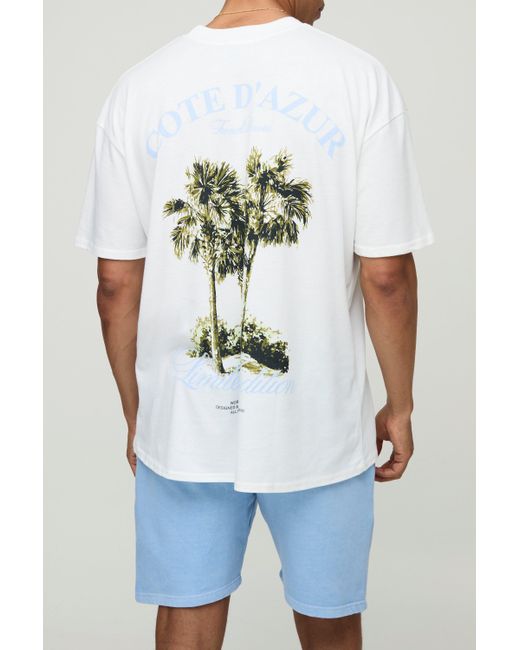 BoohooMAN Blue Oversized Pour Homme Palm T-shirt And Short Set for men