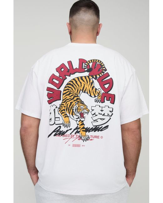 BoohooMAN White Plus Oversized Worldwide Tiger Print T-shirt for men