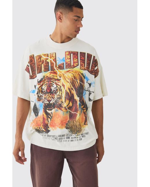 BoohooMAN Multicolor Oversized Western Worldwide Tiger Large Scale Wash Print T-shirt for men